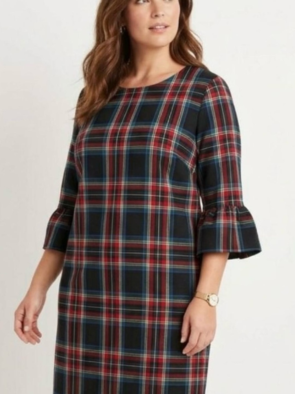 Vineyard Vines Jolly Plaid Greenwich Flutter Sleeve Shift Dress, size 6